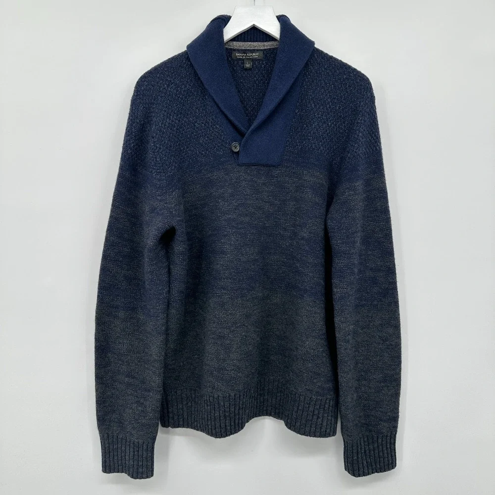 Banana Republic Sweater Mens‎ Large Shawl Collar Pullover Italian Wool Old Money
